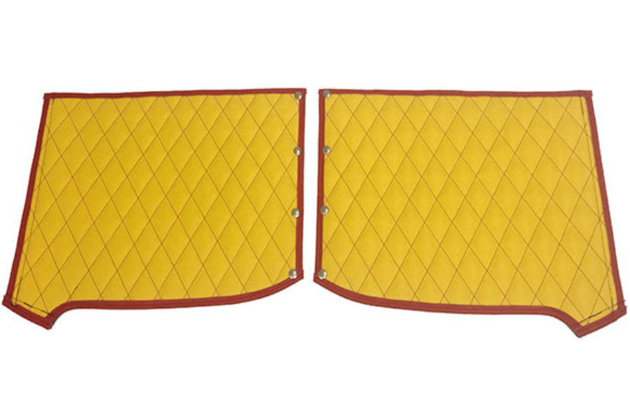 Yellow Peterbilt 389 Quilted Fender Guard with Red Stitching